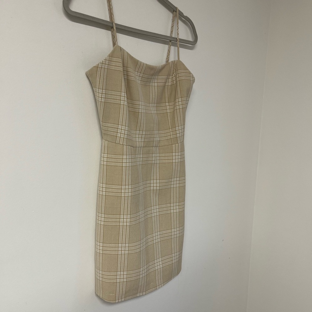 Wilfred Aritzia Isabelle Plaid Mini Dress Tan Cream Slip Cami Size 4 - Picture 8 of 11
